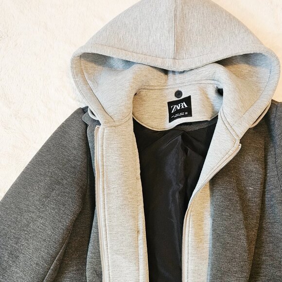 Zara Women's Contrast Hooded Coat Detachable Hood and Cuffs Size M - Picture 5 of 8